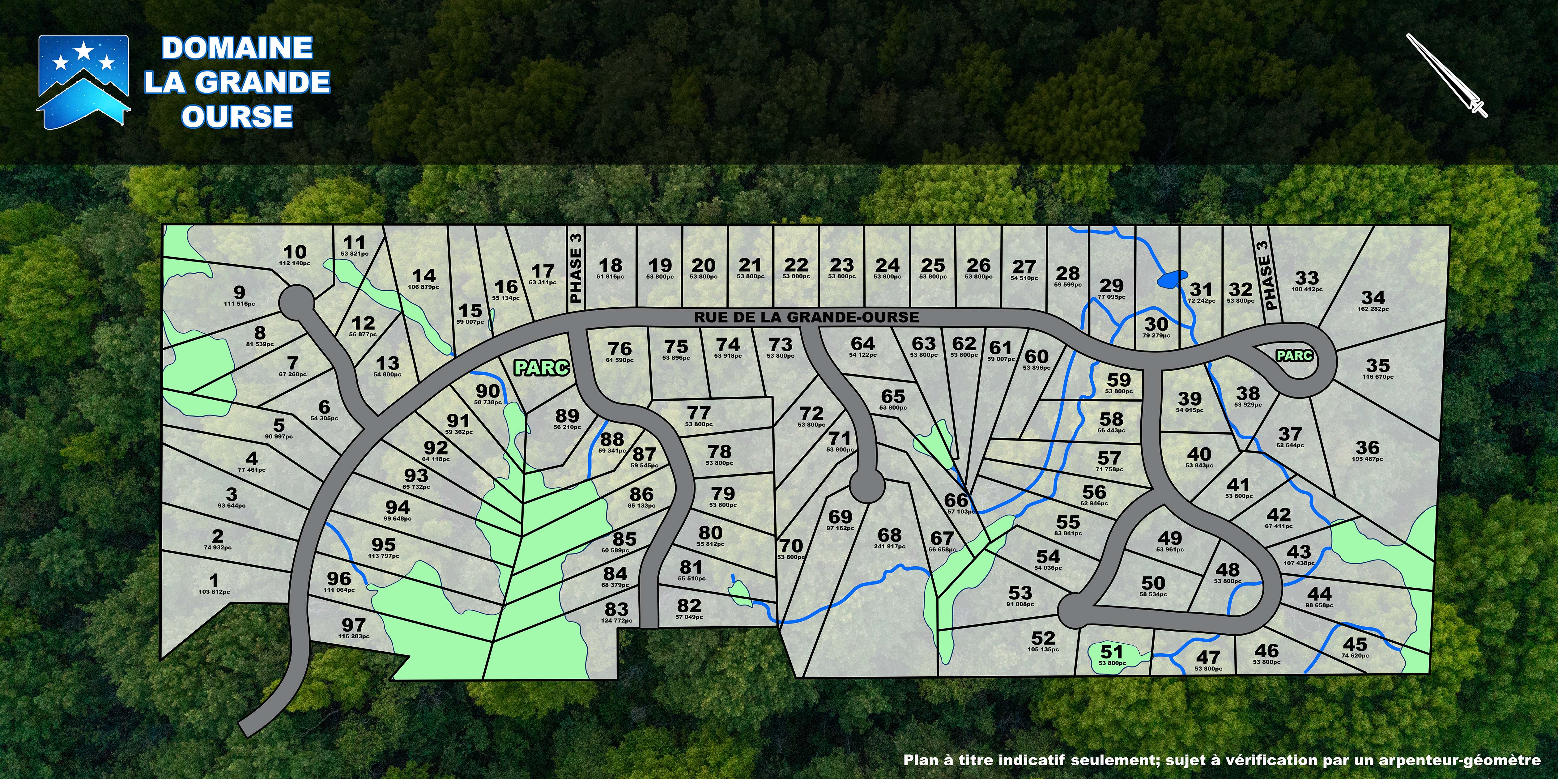 Carte illustrée des 97 terrains du Domaine de la Grande-Ourse — Lanaudière